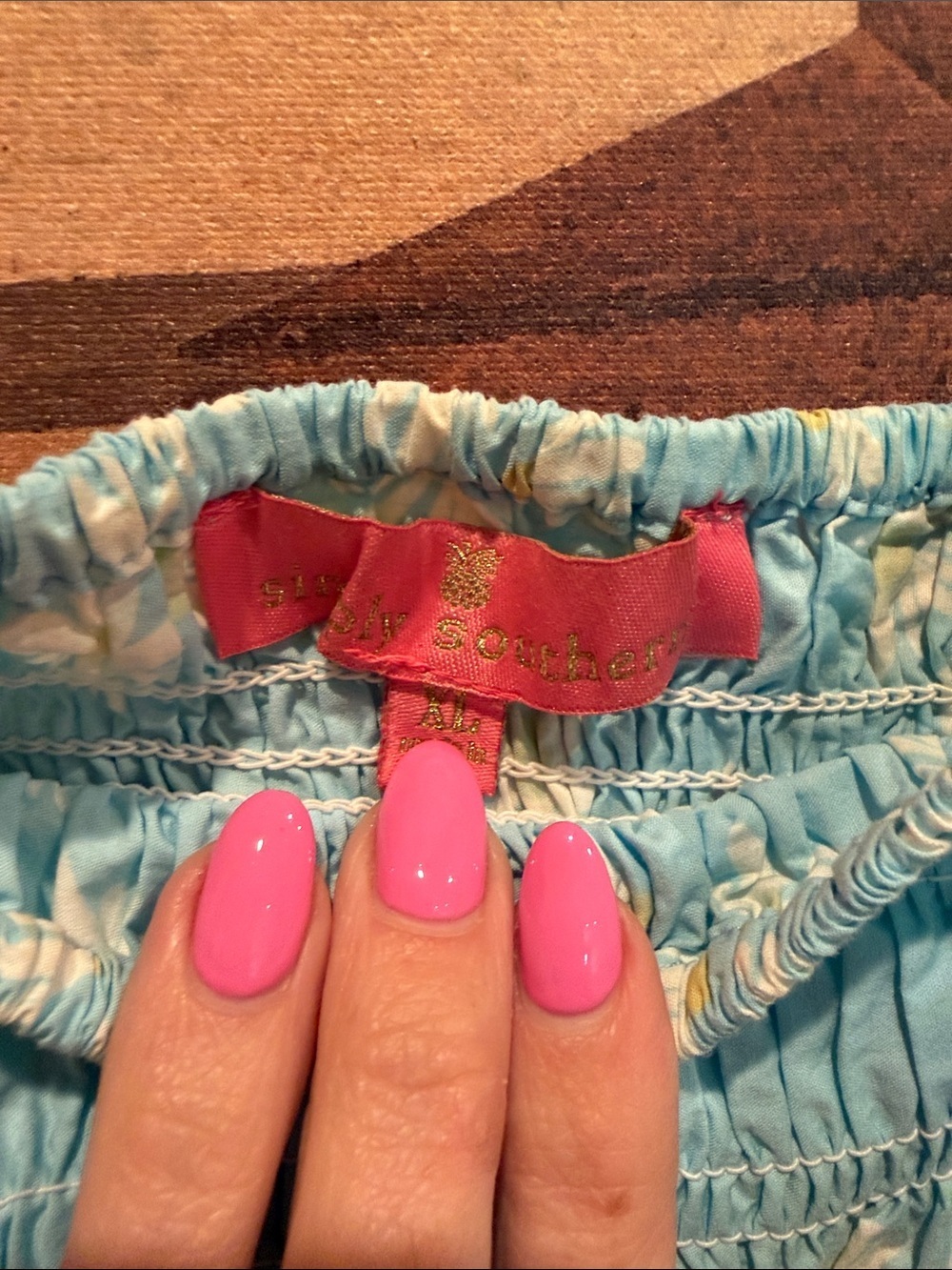 Smocked Square-Neck Puff Sleeve Top - Light Blue Daisy Simply Southern xL - Picture 2 of 5